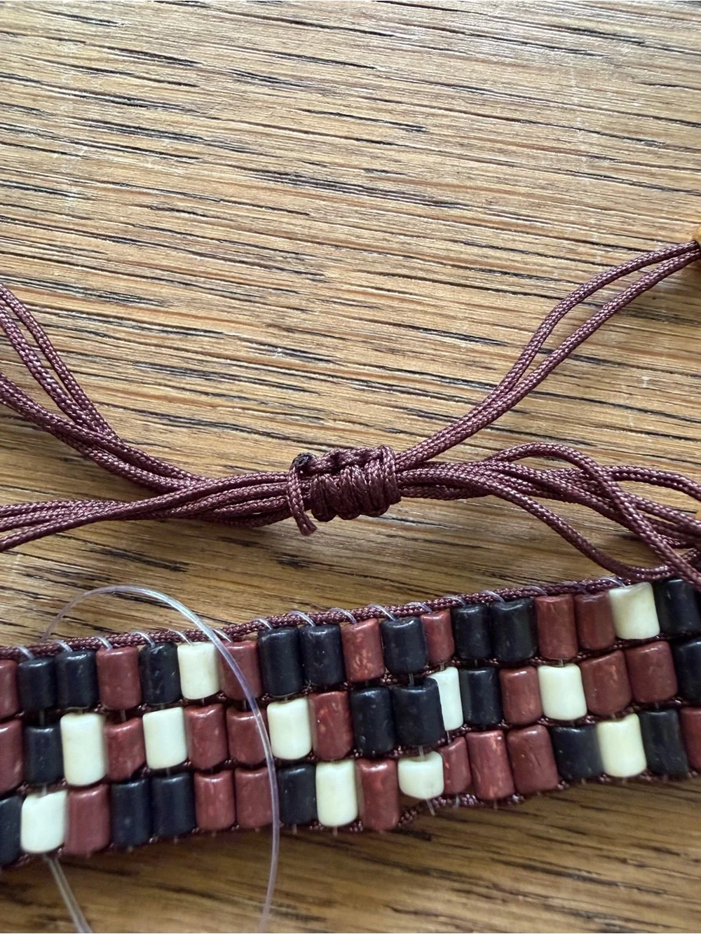 Handwoven Brown, Black & Cream Beaded Women's Bracelet